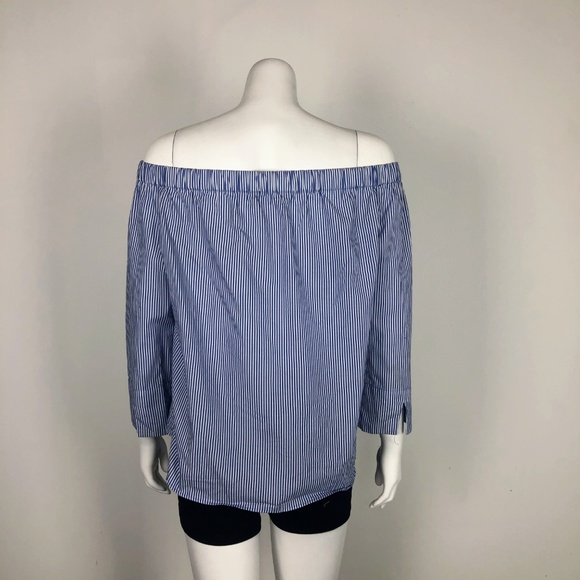Zara Blue White Stripe Off Shoulder Top - Picture 6 of 7